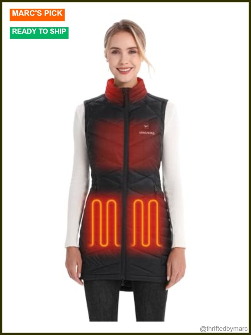 Quilted Long Heated Vest with Battery, 5 Heat Zones, 10-Hour Runtime